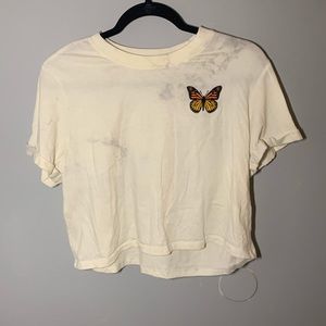cropped white butterfly shirt